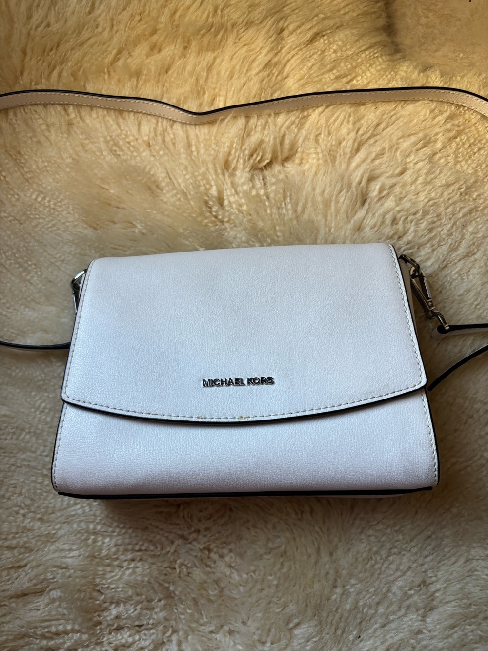 Michael Kors White Ellis Medium Leather Flap Messenger Crossbody Bag